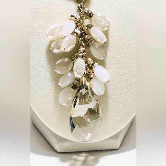 Gold-Tone Pendant Necklace with White Crystal Drops - Picture 3 of 4